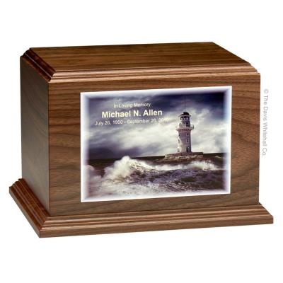 color portrait wood cremation urn